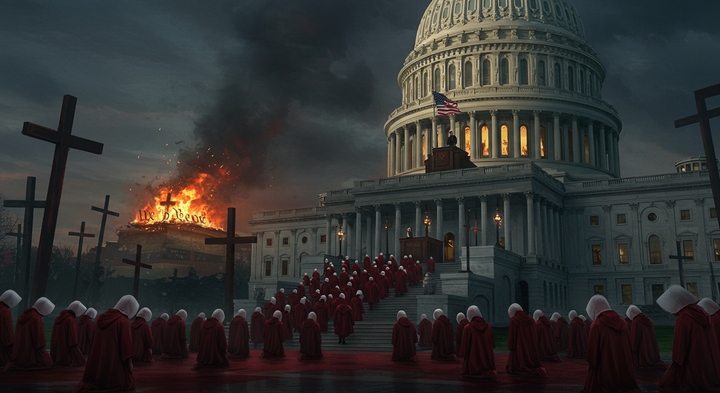 Handmaid’s Tale–inspired image of religious takeover at the U.S. Capitol