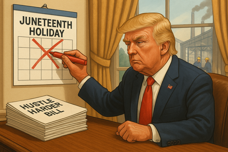 “President Trump Declares War on Holidays: Juneteenth ‘Too Expensive,’ Suggests Americans Celebrate Emancipation While Working Overtime”